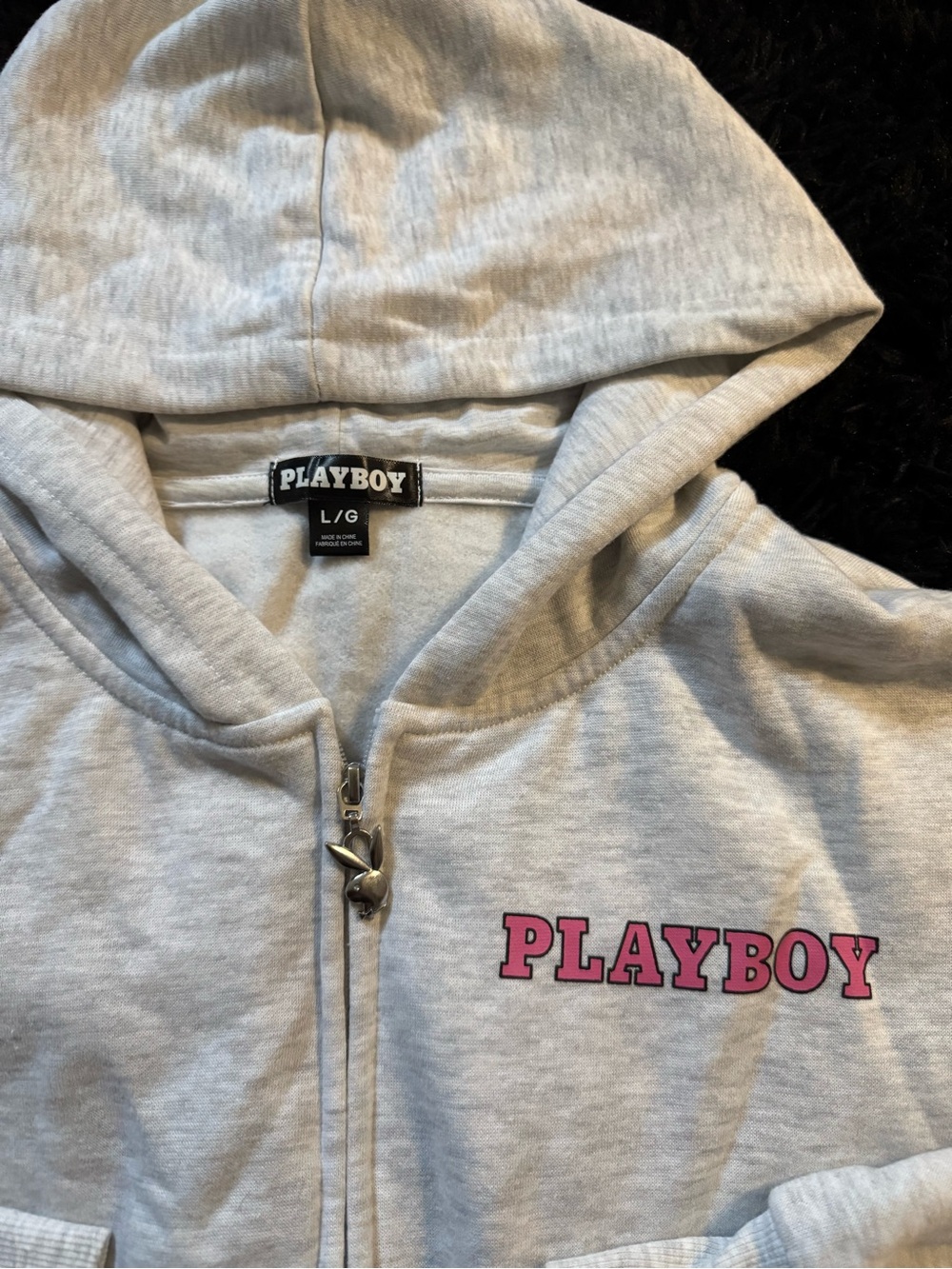 3 for $20 PLAYBOY Gray Cropped Zip Hoodie with Pink Logo